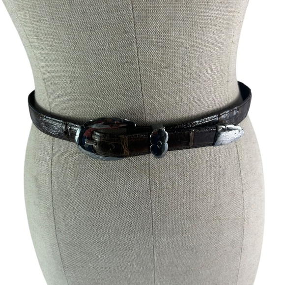 Vintage VICENZA Sport Blue Leather belt with Alligator texture Unisex Medium 30 main image 10